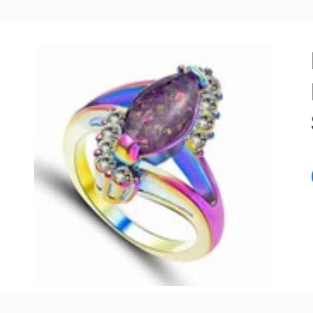 New Purple Fire Opal Rainbow Hematite Ring.